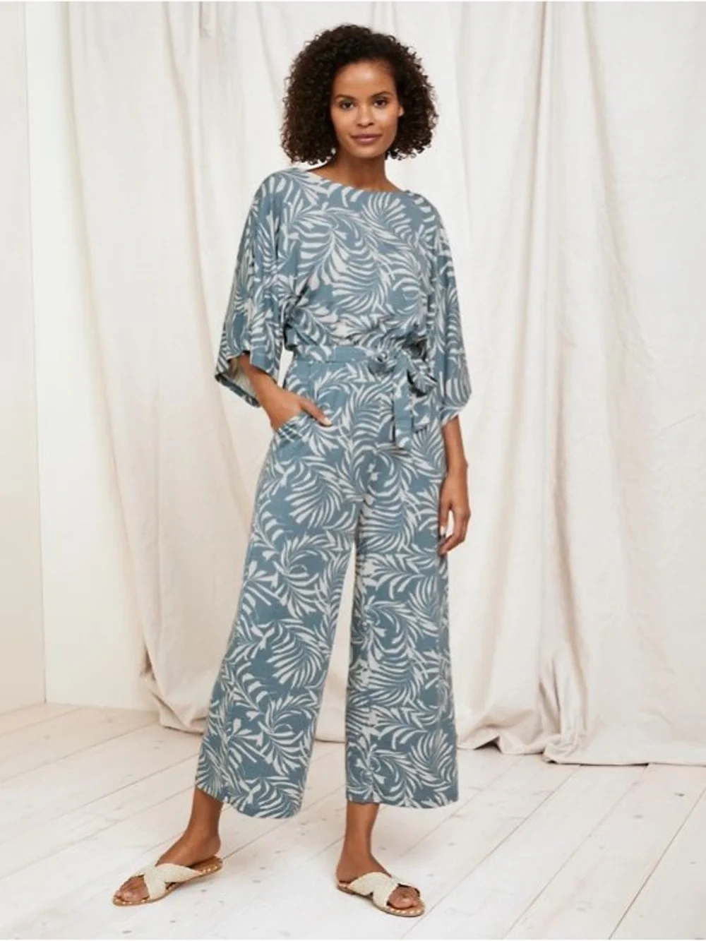 NWT Garnet Hill Prato Knit Jumpsuit | Tropical Boho Resort Coastal, Medium